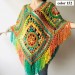  Women's Crochet Granny Square Boho Wool Poncho with Fringes - One Size Fits Small to Medium - One Size Fits Large to Extra Large - Green Black Ombre   Wool  8