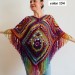  Orange Green Crochet Knit Triangle Poncho, Granny Square Boho Wool Poncho with Fringes - Women's Designer Ponchos Capes, & Wraps - Ombre Multicolor Poncho  Wool  10