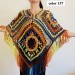  Black Crochet Granny Square Boho Wool Poncho with Fringes - Women's Designer Ponchos & Capes - Gray White Ombre Multicolor Poncho  Wool  13