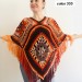  Blue poncho women fringe, Plus size hippie wrap halloween shawl, Crochet oversized wool cape, Unisex Burnt Orange Brown Green  Wool  22