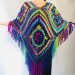  Blue poncho women fringe, Plus size hippie wrap halloween shawl, Crochet oversized wool cape, Unisex Burnt Orange Brown Green  Wool  