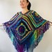  Crochet poncho women, Rainbow granny square sweater, Plus size hippie gypsy boho festival clothing, Hand knit shawl wraps fringe  Wool  1
