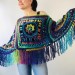  Crochet poncho women, Rainbow granny square sweater, Plus size hippie gypsy boho festival clothing, Hand knit shawl wraps fringe  Wool  2