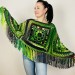  Women's Crochet Granny Square Boho Wool Poncho with Fringes - One Size Fits Small to Medium - One Size Fits Large to Extra Large - Green Black Ombre   Wool  