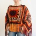  Burnt orange plus size poncho women fringe, Festival oversized Loose knit outlander wool wraps, Crochet lace hippie cape Evening shawl   Wool  1