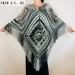  Black Crochet Granny Square Boho Wool Poncho with Fringes - Women's Designer Ponchos & Capes - Gray White Ombre Multicolor Poncho  Wool  2