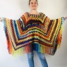 Blue wool Poncho Women, Gray Hippie Plus size Shawl, Loose knit fringe vest, Hand knit triangle lace scarf Evening Wraps Beige Black