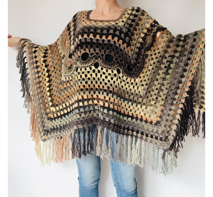  Brown poncho hoodie ombre wool cape poncho fringe alternative clothing boho shawl knit poncho black halloween poncho wrap mexico poncho  Wool  