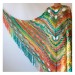 Green Shawl Fringe, Burnt orange Hand Knit lace triangle plus size Wool Wraps, Crochet Evening Hippie festival Scarf Multicolor  Wool  