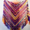Violet Crochet Shawl Wrap Fringe Burnt Orange Triangle Boho Shawl Colorful Rainbow Shawl Big Multicolor Hand Knitted Shawl Evening Shawl