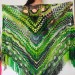  Green Shawl Fringe, Burnt orange Hand Knit lace triangle plus size Wool Wraps, Crochet Evening Hippie festival Scarf Multicolor  Wool  4