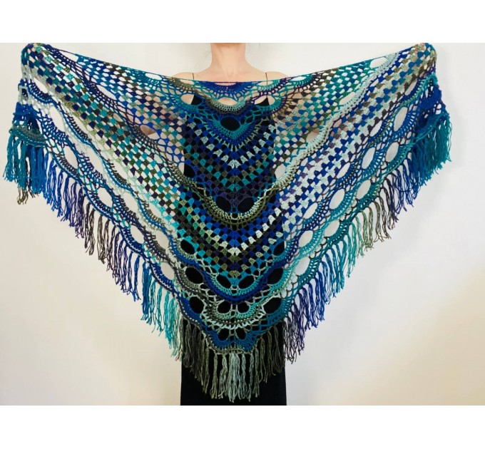  Fall wool shawl women blue violet fringe shawl gradient triangle shawl ombre shoulder shawl crochet multicolor festival shawl fall wrap  Wool  13