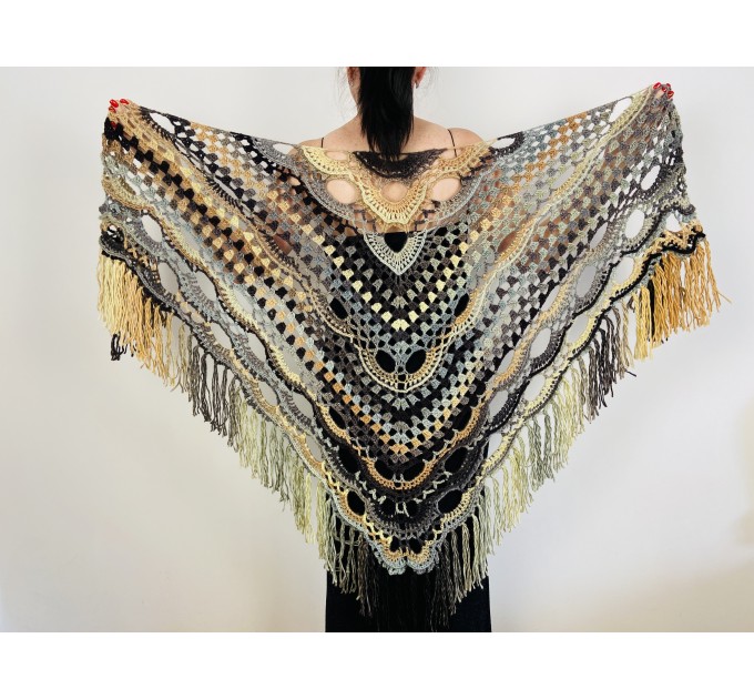  Fall wool shawl women blue violet fringe shawl gradient triangle shawl ombre shoulder shawl crochet multicolor festival shawl fall wrap  Wool  10