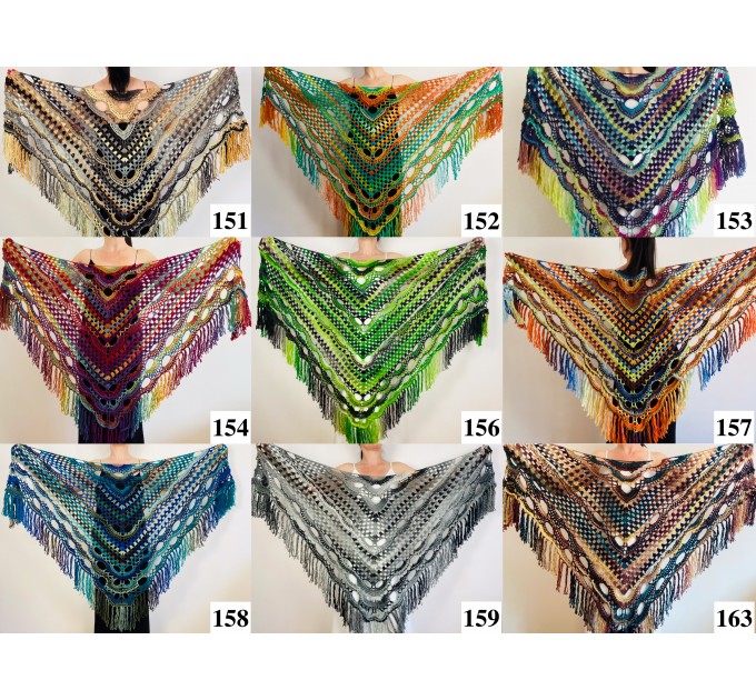  Fall wool shawl women blue violet fringe shawl gradient triangle shawl ombre shoulder shawl crochet multicolor festival shawl fall wrap  Wool  1