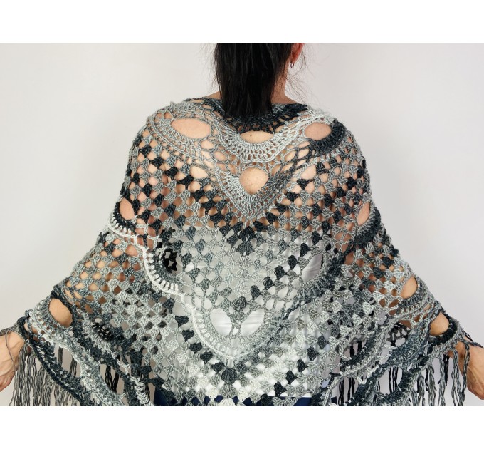  Witch shawl black gothik shawl obsidian wool fringe shawl women gradient shawl ombre crochet triangle shawl halloween witchy shawl festival  Wool  2