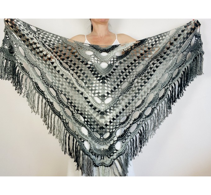  Witch shawl black gothik shawl obsidian wool fringe shawl women gradient shawl ombre crochet triangle shawl halloween witchy shawl festival  Wool  1