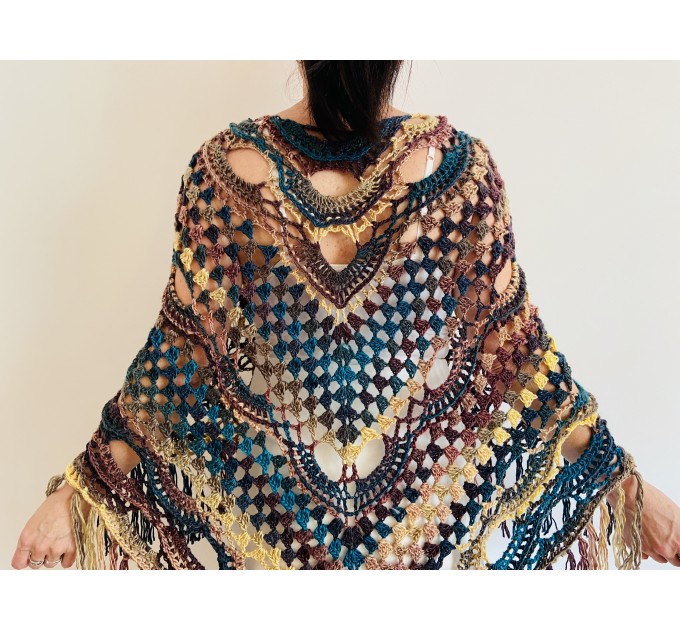  Fall wool shawl women blue violet fringe shawl gradient triangle shawl ombre shoulder shawl crochet multicolor festival shawl fall wrap  Wool  3