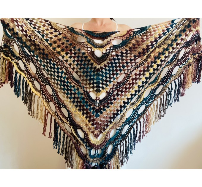  Fall wool shawl women blue violet fringe shawl gradient triangle shawl ombre shoulder shawl crochet multicolor festival shawl fall wrap  Wool  