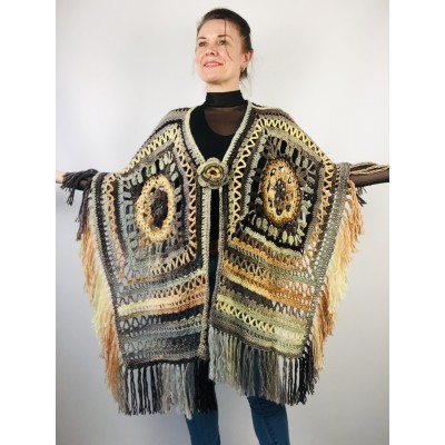 Black obsidian poncho cape coat halloween poncho fringe wool cape poncho crochet blanket poncho mexico poncho alternative poncho