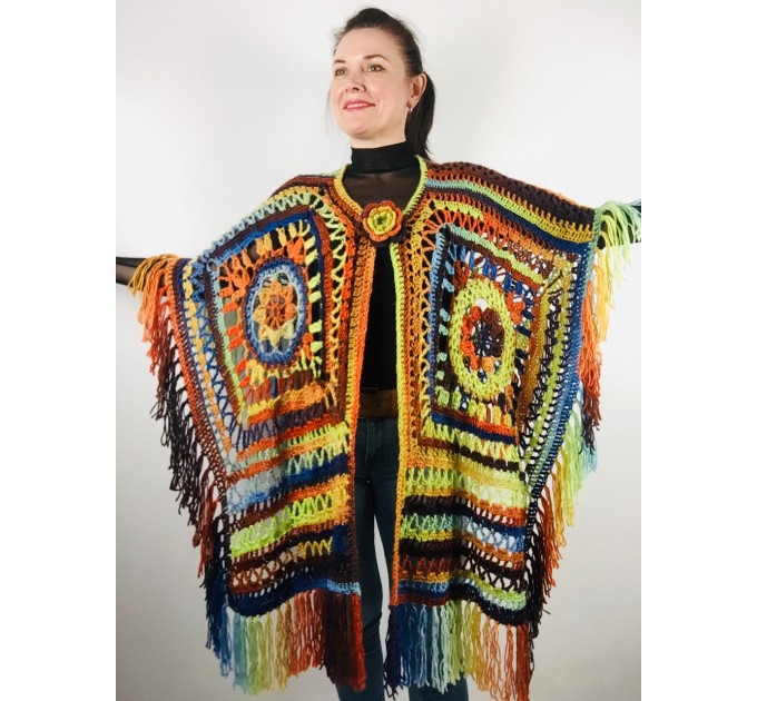  Black obsidian poncho cape coat halloween poncho fringe wool cape poncho crochet blanket poncho mexico poncho alternative poncho  Wool  3