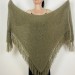  Khaki Triangle Evening Shawl Women's Fuzzy Warm Knit Shoulders Wrap With Pin Brooch Green Scarf With Fringe  Shawl / Wraps  3