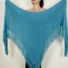 Turquoise Evening Wedding Shawl Fuzzy Warm Triangle Knit Bridal Shoulders Wrap With Pin Brooch 