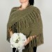  Khaki Triangle Evening Shawl Women's Fuzzy Warm Knit Shoulders Wrap With Pin Brooch Green Scarf With Fringe  Shawl / Wraps  