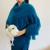 Petrol Wedding Shawl With Pin Brooch Knit Fuzzy Bridal Shoulder Wrap Triangle Bride Scarf With Fringe