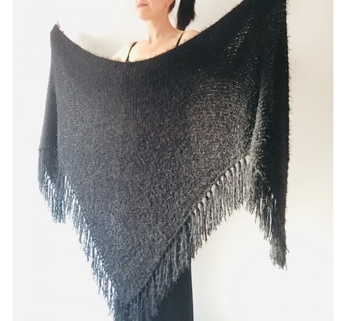  Black Fuzzy Bridal Shawl Plus Size Faux Fur Wedding Wrap With Fringe Triangle Bride Scarf  Shawl / Wraps  