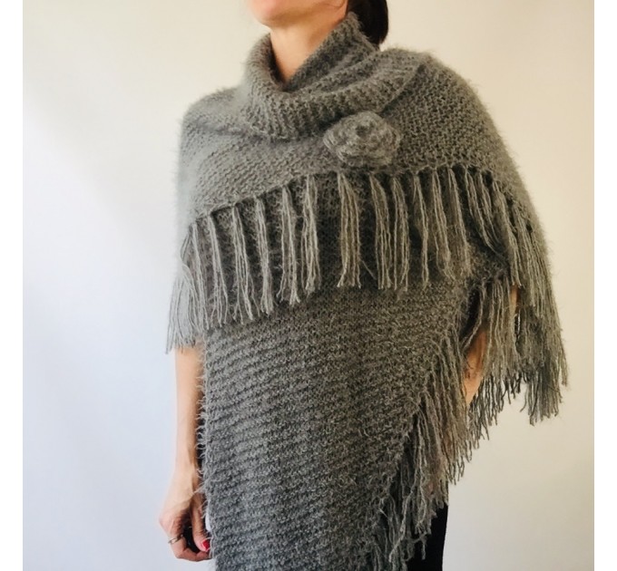  Gray Fuzzy Wedding Wrap With Fringe Knit Faux Fur Bridal Shawl For Bride  Shawl / Wraps  