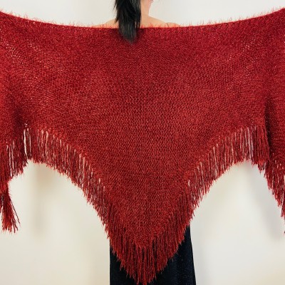 Burgundy Wedding Shawl With Pin Brooch Bridal Knit Fuzzy Wrap Triangle Scarf For Bride And Bridesmaid's