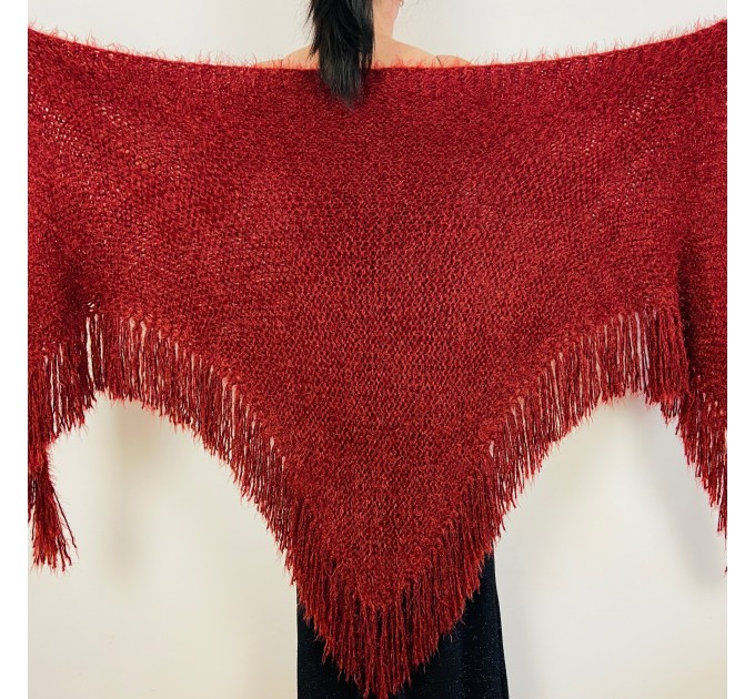 Burgundy Wedding Shawl With Pin Brooch Bridal Knit Fuzzy Wrap Triangle Scarf For Bride And Bridesmaid's