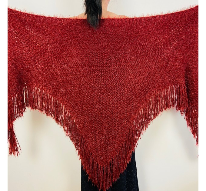  Burgundy Wedding Shawl With Pin Brooch Bridal Knit Fuzzy Wrap Triangle Scarf For Bride And Bridesmaid's  Shawl / Wraps  