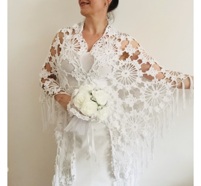  Ivory Bride Shawl Fringe, wedding cape Mohair wedding capelet, Bridal Cape, Bridesmaid shawl, Wedding wrap, Cotton shawl Lace boho  Shawl / Wraps  