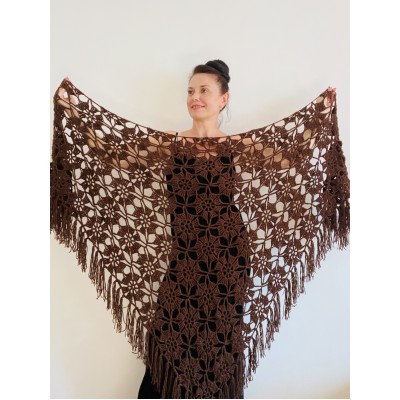 Brown Wedding shawl Alpaca Triangle shawl fringe Wool shawl Knitted wrap Mohair Bridal winter shawl Black warm Bridesmaid gift Bride shawl