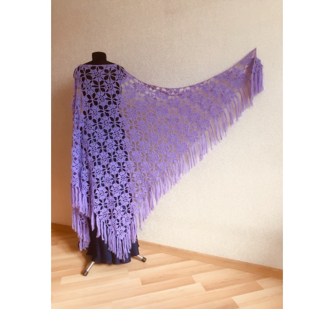  Lilac Triangle shawl fringe Alpaca shawl Crochet Mohair Bridesmaid shawl Bridal Violet Wool winter Wedding shawl Knitted warm wrap Purple  Shawl / Wraps  