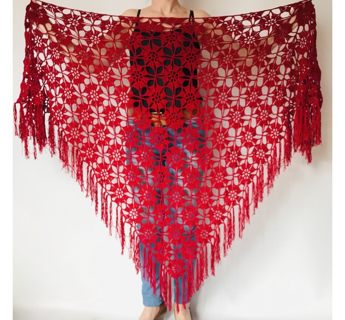  Red shawl cotton wedding wrap wine bridal shawl fall winter wedding shawl bridesmaid shawl triangle shawl fringe bride shawl wedding wrap  Shawl / Wraps  