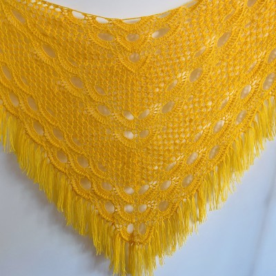 Green knitted shawl Triangle warm scarf 60th birthday gift woman Yellow wrap Grandma gift Mother of the groom gift Grandmother Step mom gift