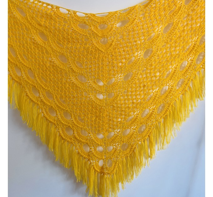  Yellow bridal extra large shawl winter wedding shawl fringe wool triangle shawl plus size bridesmaid hand crocheted bridal party shawl  Shawl / Wraps  