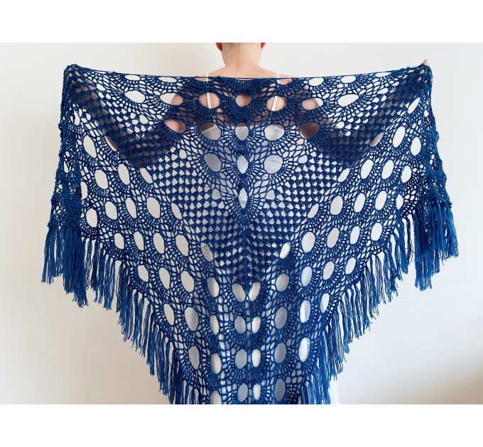  Blue Wedding shawl, Bridal shawl, Bridesmaid gift, Knitted wrap, Bridal cover up, Triangle wool warm Shawl fringed, Fall winter wedding  Shawl / Wraps  