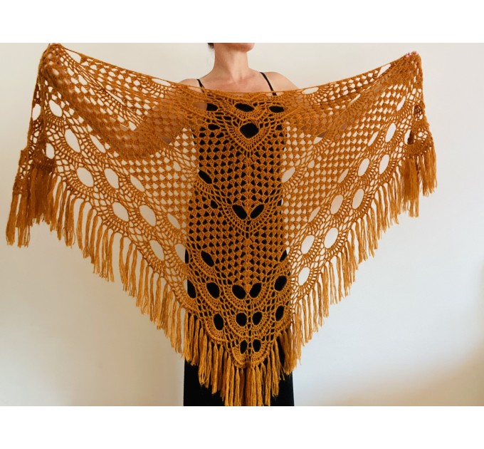  Yellow bridal extra large shawl winter wedding shawl fringe wool triangle shawl plus size bridesmaid hand crocheted bridal party shawl  Shawl / Wraps  13