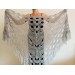 Gray Wedding Shawl, Silver Bridesmaid Mohair wrap, White Bridal cover up, Beige Lace Shawl Fringe Bridesmaid Gift pin brooch Boho Evening 