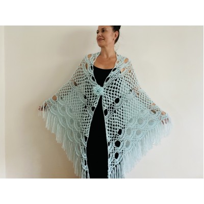 Mint triangle shawl fringe lace wedding bridal shawl bridal cape bridesmaid shawl wedding capelet bride shawl