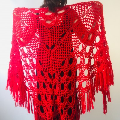 Red shawl wedding wrap wine bridal shawl fall winter wedding shawl bridesmaid shawl triangle shawl fringe bride shawl wedding wrap