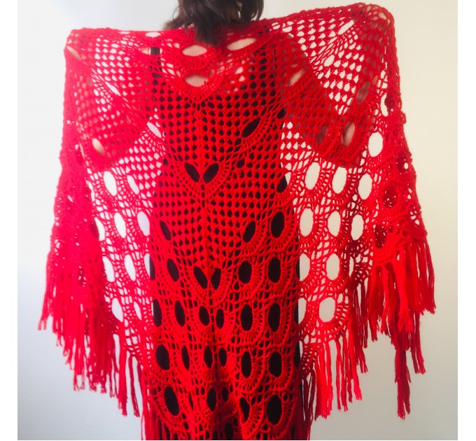  Red shawl wedding wrap wine bridal shawl fall winter wedding shawl bridesmaid shawl triangle shawl fringe bride shawl wedding wrap  Shawl / Wraps  