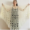 Ivory bride shawl winter cream wool triangle shawl fringe bridal shawl wedding cape bride cover up bridal party shawl bridesmaid shawl
