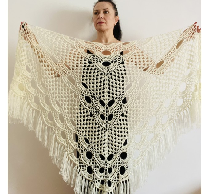  Ivory bride shawl winter cream wool triangle shawl fringe bridal shawl wedding cape bride cover up bridal party shawl bridesmaid shawl  Shawl / Wraps  