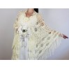 Cream bridal extra large shawl white wedding wool shawl ivory plus size bride women triangle fringe shawl hand crocheted shawl
