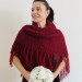  Burgundy winter bridal shawl knit shoulder wrap wool triangle shawl fringe mohair bride shawl wedding shawl anniversary gift mom wife her  Shawl / Wraps  