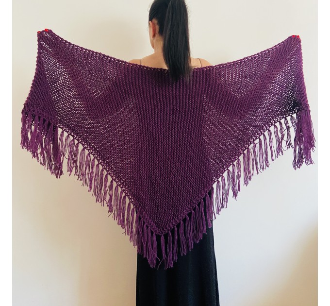 Plum Wedding Wrap Violet Bridal Shawl With Fringe Mother Of Bride Mohair Wool Triangle Scarf